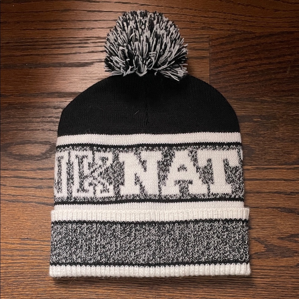 Victoria Secret PINK Black and White Knit Pom-Pom Beanie